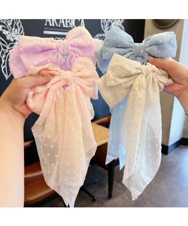 Large Chiffon Hair Bows Clips Set - Wedding & Bridesmaid Hair Accessories - White/Pink/Blue/Purple (4pcs) - Buy Online on GoSupps.com