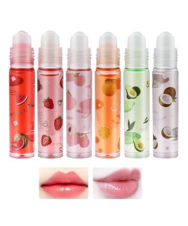 KUIRUNRX Roll On Lip Gloss Colorless Transparent Lip Oil Flavored Lip Glosses Transparent Colorless Lip Lotion Moisturizing Shiny Liquid Lipstick (6pcs) (Fruity 6pcs)