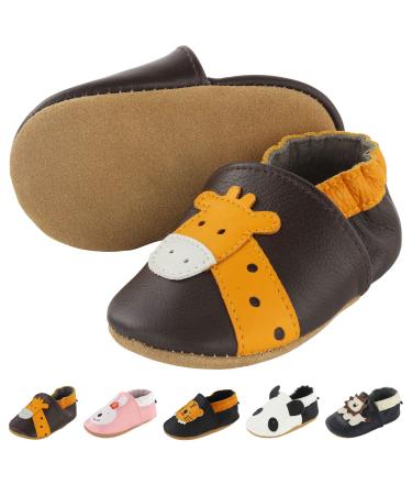 Baby Shoes Soft Leather Baby Shoes Baby Boy Shoes Baby Boys Girls Sneakers First Walking Shoes Non-Slip Rubber Soles Newborn Cartoon Prewalker Sneakers 0-24 Months 0-6 Months Brown Deer
