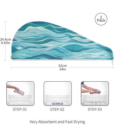 Sea Wave Hair Towel 2 Pack - Super Absorbent Quick Dry Hair Turbans for Women & Girls | Ideal Travel Hair Drying Solution - Buy Online on GoSupps.com