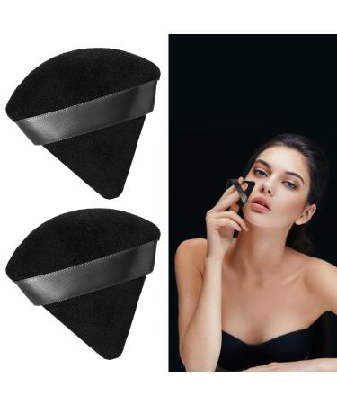 2 Pcs Powder Puff Makeup Puff Triangle Powder Puff Soft Powder Sponge Reusable Make up Triangle Sponges with Strap for Loose Powder(Black and White) (2black) (2black) (1white+1black) (2black)