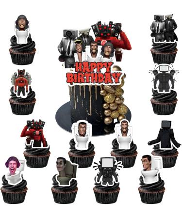 25 Pcs Anime Toilet Theme Cameraman Cake Topper and Cupcake Toilet Party Decoration for Happy Birthday Cake Decoration Boys Girls Kids Teens Adult Birthday Party Supplies
