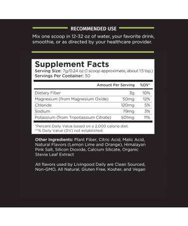 Livingood Daily Electrolyte Powder Lemon Lime - Sugar-Free Hydration Drink with Himalayan Pink Salt - Workout Recovery - Non-GMO Vegan Keto Paleo - 30 Servings 7.1oz - Buy Online on GoSupps.com