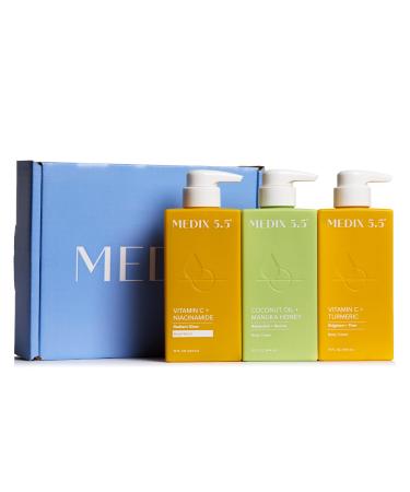 MEDIX Nourish & Glow 3PC Skin Care Set | Citrus Vitamin C Body Wash Cleanser + Brightening Vitamin C Cream + Coconut Body Lotion Moisturizer Gift Box | Anti Aging Skin Care Products | Gifts For Women