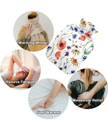 NAANLE Hot Water Bottle with Cover - Goose Blower & Poppy Flowers Watercolor | 1L Menstrual Cramps Pain Relief & Heat Therapy - Buy Online on GoSupps.com