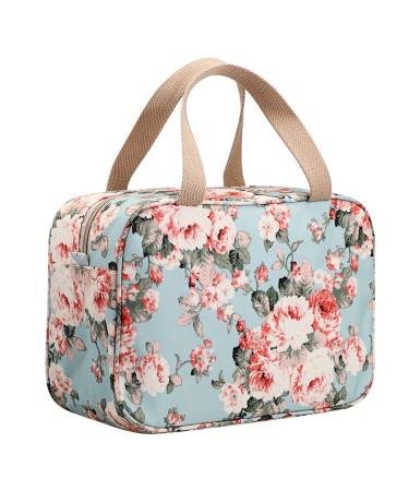 IGNPION Woman Large Travel Toiletry Bag Waterproof Wash Bag Make up Organizer Bag Cosmetic Bag Swimming Gym Bag (Light Blue Flower)
