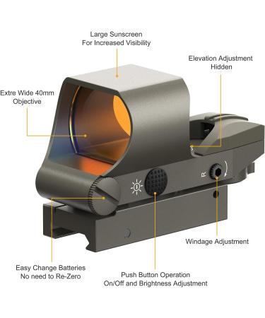 Feyachi Reflex Sight with Multiple Reticle System - Red Dot Sight with Picatinny Rail Mount for Absolute Co-Witness in Nickel Finish - Buy Online on GoSupps.com