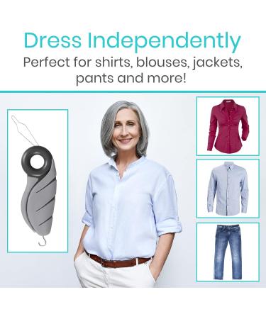 Vive Button Hook with Finger Hole - Zipper Gripper Pull Helper for Arthritis & Limited Mobility - Dressing Aid Tool for Independent Living - Dexterity Handle Grip - Black - Buy Online on GoSupps.com