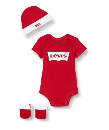 Levi's Baby Boys' Classic Batwing Infant Hat Bodysuit Bootie Set 3pc Ml0019 Toddler 6-12 Months LEVIS RED