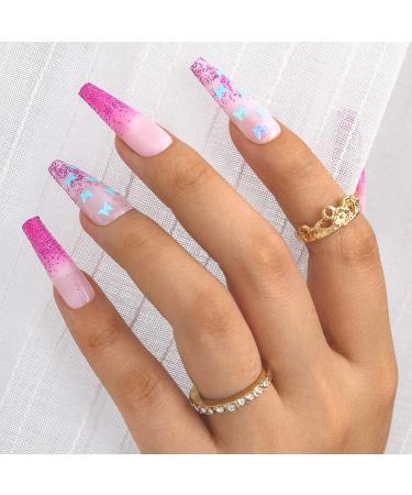 Sethexy Purple Butterfly Coffin False Nails - 24pcs Sparkle Ballerina Acrylic Press-On Nail Tips for Women & Girls - International Shipping Available - Buy Online on GoSupps.com