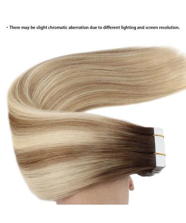 Real Hair Tape In Extensions - Double-Sided Remy Human Hair - Ash Brown Beach Blonde with Dark Brown Roots - 45 cm - Buy Online on GoSupps.com
