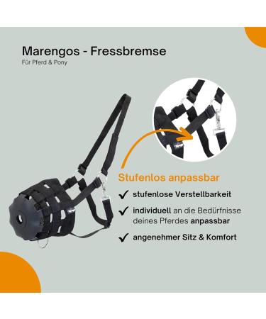 Marengos Fressbremse Muzzle for Horses & Ponies | Adjustable Grass Control & Food Protection | Black Wicker Muzzle for Shetland Pony Full & Warmblood Thoroughbreds - Buy Online on GoSupps.com