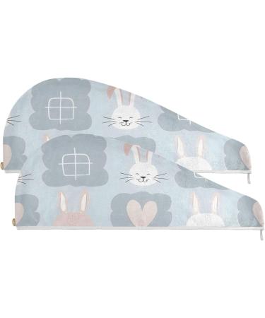 Pink White Rabbit Hair Towel 2 Pack - Super Absorbent Quick-Dry Hair Turbans for Women & Girls - Buy Online on GoSupps.com