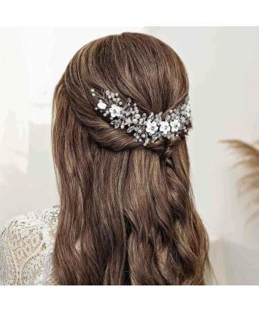 Vakkery Bride Flower Wedding Hair Vine Silver Pearl Headpieces Crystal Bridal Hair Accessories for Women and Girls - Buy Online on GoSupps.com