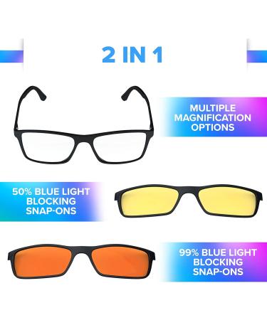 DefenderShield Premium Blue Light Blocking Glasses - 2-in-1 Clip-On for Day/Night Use - Anti-Eyestrain Readers for Computer Mobile & Gaming - Buy Online on GoSupps.com