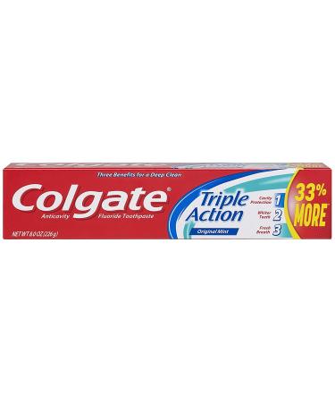 Colgate Triple Action Toothpaste Mint - 8 ounce (Pack of 6)