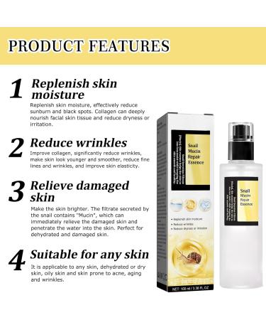 Snail Mucin Essence - Hyaluronic Acid Serum for Face for Hydrated - Revitalize Moisturize and - Anti Aging Serum Targets Fine Lines & Wrinkle - Firming and Plumping of Skin All Skin Types - Buy Online on GoSupps.com