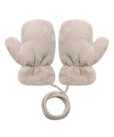 MoonLove Kids Warm Hangable Gloves Full Finger Soft Skin-Friendly Comfortable Plush Mittens Baby Toddler Infant Winter Mitten with String Windproof Coldproof Hanging Neck Hand Warmer White