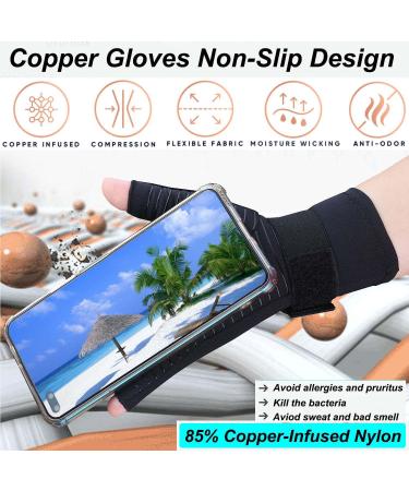 Copper Compression Gloves for Arthritis Pain Relief - 2 Pairs (Large/X-Large) - Hand Support for Carpal Tunnel, Joint Swelling, Rheumatoid - Fingerless Design for Typing - Men and Women - Buy Online on GoSupps.com