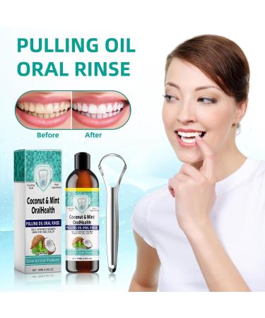 Miioto Oil Pulling - Coconut Oil Mouthwash for Teeth Whitening Fresh Breath & Gum Protection with Tongue Scraper - Buy Online on GoSupps.com