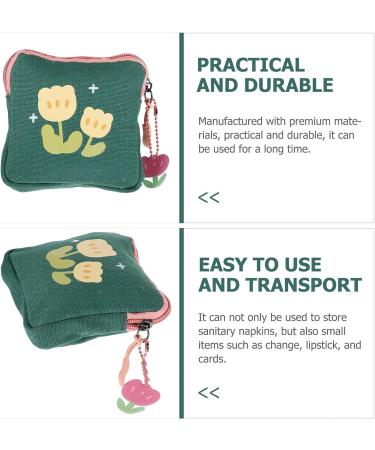 Healvian Flower Makeup Bag | Sanitary Napkin Storage & Menstrual Pad Holder | Portable Zipper Bag for Tampons & Coins | First Period Kit | Green Women's Makeup Bag - Buy Online on GoSupps.com