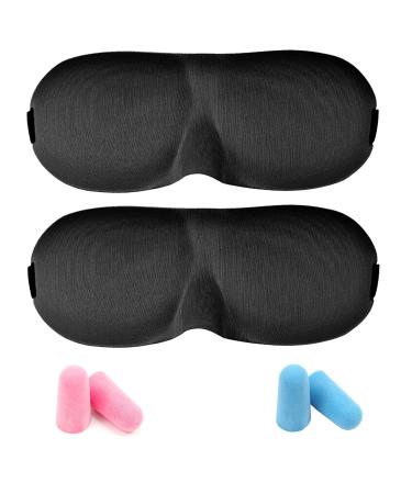 Sleep Mask 2Pcs - Men/Women Couples Eye Masks for Sleeping/Travel/Naps/Yoga/Shift Work with Adjustable Strap Includes 2 Pair of Earplugs