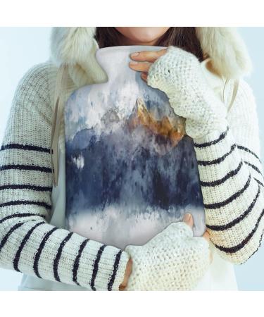 Cozy Modern Art Mountain Hot Water Bottle | 2L Fluffy Cover for Pain Relief & Comfort - Buy Online on GoSupps.com