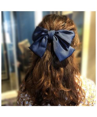 Andelaisi Vintage Bow Hair Clips Satin Bow Hair Barrettes Silk Hair Clip Barrette Retro Bowknot Hair Accessory Satin Ribbion Bowknot Clip Headpiece for Women and Girls Headdress (Blue)