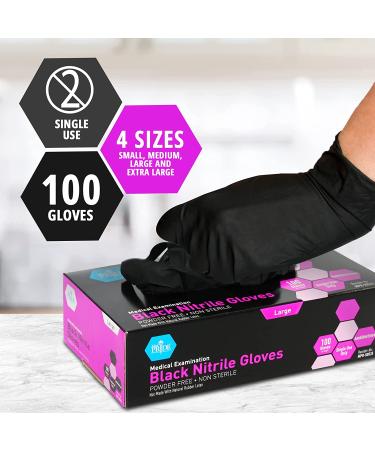 Medpride Black Nitrile Exam Gloves, Large, 100 Count Pack | Latex/Powder-Free, Non-Sterile Exam Gloves - Buy Online on GoSupps.com