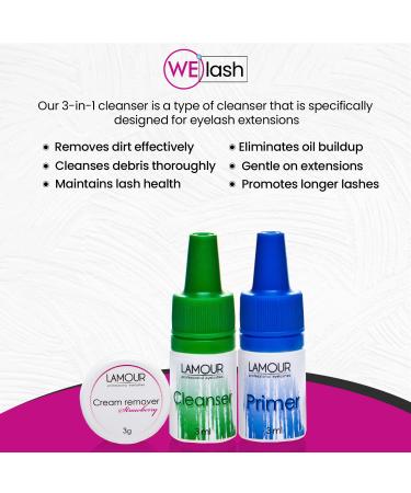 Eyelash Extension Kit - 3-in-1 Cleanser & Pre-Treatment | Lamour Lash Primer & Extension Cream Remover for Long-Lasting Eyelashes - Buy Online on GoSupps.com