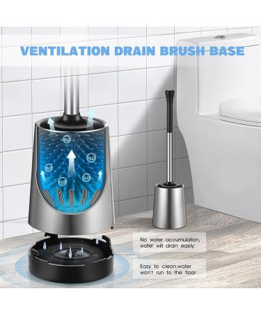 Silicone Stainless Steel Toilet Bowl Brush Holder Set for Deep Cleaning - Modern Bathroom Restroom Cleaner with Caddy - Buy Online on GoSupps.com