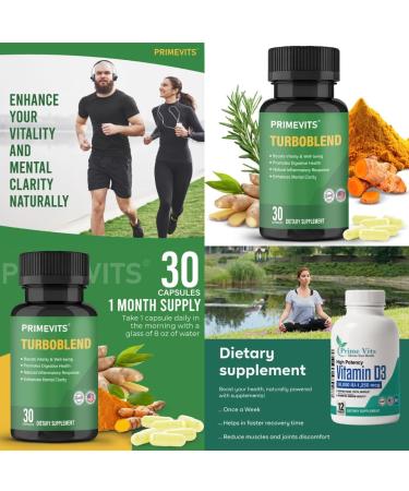 PrimeVits TurboBlend & Vitamin D3 50 000IU Energy Boosting Immune Support Supplement with 30 Capsules + 12 Tablets for Overall Body Strength & Vitality. - Buy Online on GoSupps.com