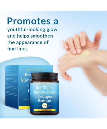 Beef Tallow Collagen Manuka Honey Balm 7 in 1 Whipped Tallow and Honey Face Moisturizer for Dry & Sensitive Skin Nourishing Beef Tallow Cream with Beeswax for Face & Body (1) - Buy Online on GoSupps.com