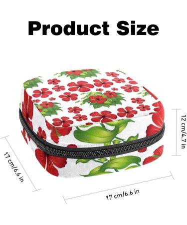 Red Hibiscus Flowers Sanitary Napkin Storage Bag - Portable Menstrual Cup Pouch for Women and Teens - Multi-colored - Buy Online on GoSupps.com