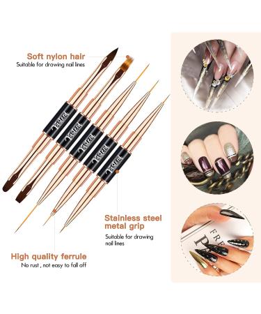Yasterd Nail Art Brush Set - 5pcs Professional Double-Ended Brushes for Nail Design, Long Lines, Ombre, and 3D Effects - Ideal for Gel Polish and Acrylic - Black - Buy Online on GoSupps.com