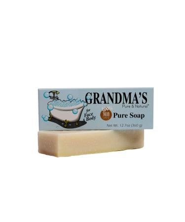 Grandma's Pure Lye Soap Bar - 12.7 ounce Large Unscented Face & Body Soap Bar Cleans with No Detergents  Dyes or Fragrances