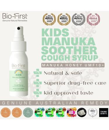 Bio-First Kids Manuka Soother Cough Syrup | Natural & Safe Kids Cough Medicine with Manuka Honey UMF10+ | Immune Support & Decongestant | Gluten Free - 50ml - Buy Online on GoSupps.com