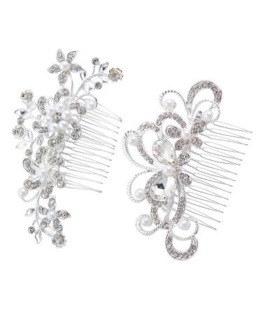 2 Piece Bridal Wedding Hair Clip Comb Pearl Bridal Hair Accessories Pearls Wedding Decoration Headpiece for Women Ladies Brides and Bridesmaids