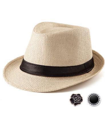 Straw Fedora Hat Mens Fedora Hats for Men Trilby Hat Sun Hat Panama Hat Wool 001 Beige, Size: 7 1/4 (58cm), Fits 22" - 22 7/8" 80% Paper Straw, 20% Nylon