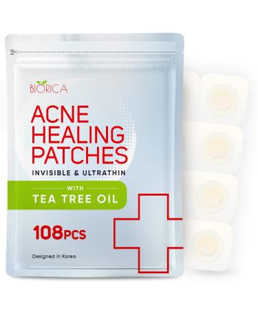 Acne Pimple Patches, Healing Invisible Acne Patches for Acne Treatment, Pimple Patch for all skin types, Hydrocolloid Acne Patches for face, Zit Patch, Pieces (Tea Tree Oil) 108 Count (Pack of 1)