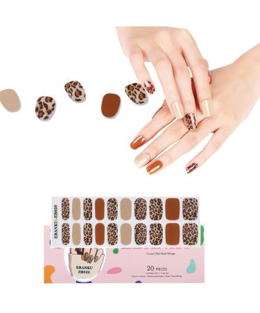 Ebanku 20PCs UV gel nail film brown leopard nail film self -adhesive uv gel wraps nail sticker nail foil uv hardening with nail file and stick for women girls nail decoration