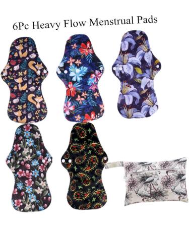 Healifty 6pcs Bamboo Washable Menstrual Pads | Organic Nursing Pads | Super Absorbent | Assorted Colors | 1 Pack - Buy Online on GoSupps.com