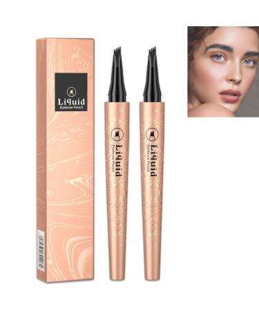 Magic Eyebrow Pencil Magic 3D Waterproof Microblading Eyebrow Pencil 4 Tipped Precise Brow Pen Fine Stroke Microblading Eyebrow Pencil Natural Lasting &waterproof (4# Black*2pcs)