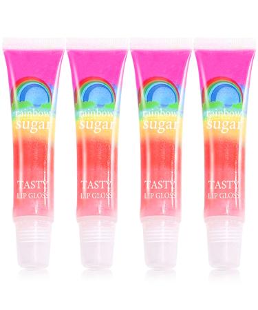 4 Pcs Color Changing Lip Gloss Smooth Long Lasting Shiny Magic Color Jelly Color Changing Lipstick Lip Balm Moisturizing Colorful Lip Stain Oil Lipgloss Lip Tint Set for Women