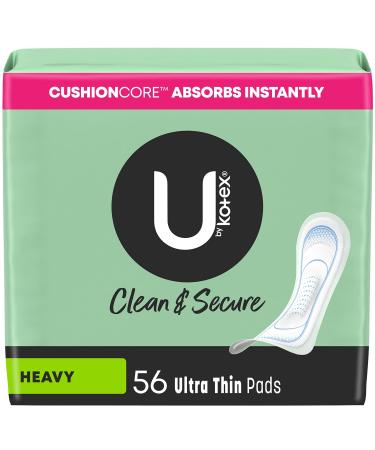 U by Kotex Clean & Secure Ultra Thin Pads, Heavy Absorbency, 56 Count (Packaging May Vary)