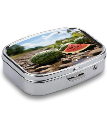 Watermelon Print Pill Box | 2 Compartment Portable Medicine Organizer | Decorative Metal Pill Case for Pocket & Purse - Buy Online on GoSupps.com