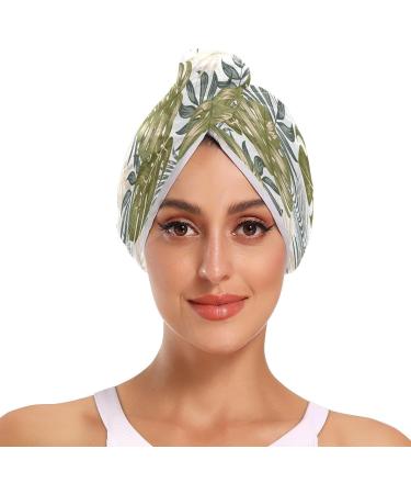 Tropical Leaves Dry Hair Cap - 2 Piece Quick Drying Towel Set with Button Headband | Super Absorbent & Soft Comfort for International Shipping - Buy Online on GoSupps.com