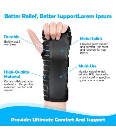 AOOWU Adjustable Wrist Support Brace with Metal Splint - Pain Relief for Carpal Tunnel, Sprains, Tendonitis - Breathable Design - L Left - Buy Online on GoSupps.com
