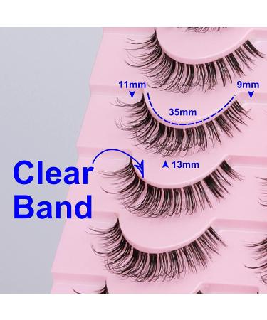 Winifred M Clear Band Short False Eyelashes - Natural Look D Curl Faux Mink Wispy Lashes | Multi-layered Strip Lash for a Soft and Reusable Fluffy Finish - 10 pairs - Buy Online on GoSupps.com