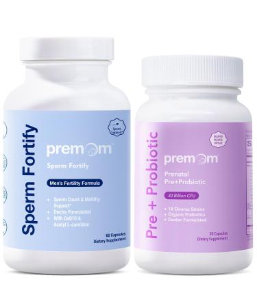 Premom Male Sperm Fortify Capsules - Male Fertility Supplements for Men Prenatal Pre & Probiotics for Women Bundle Fertility Support for Women 120 Count